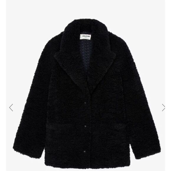 $498 ZADIG &VOLTAIRE WOMEN'S JACKET/ COAT TEDDY SOFT Fleur Soft Black NWT - Picture 7 of 15
